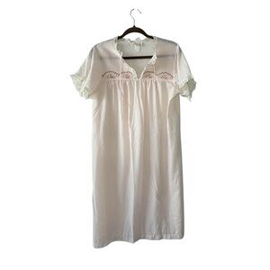 Vintage 70s Pink Cottagecore Lace Trim Shift Night Gown M
